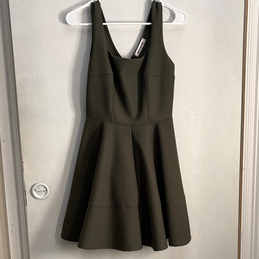 Mystic Olive Green Fit-and-Flare Mini Dress